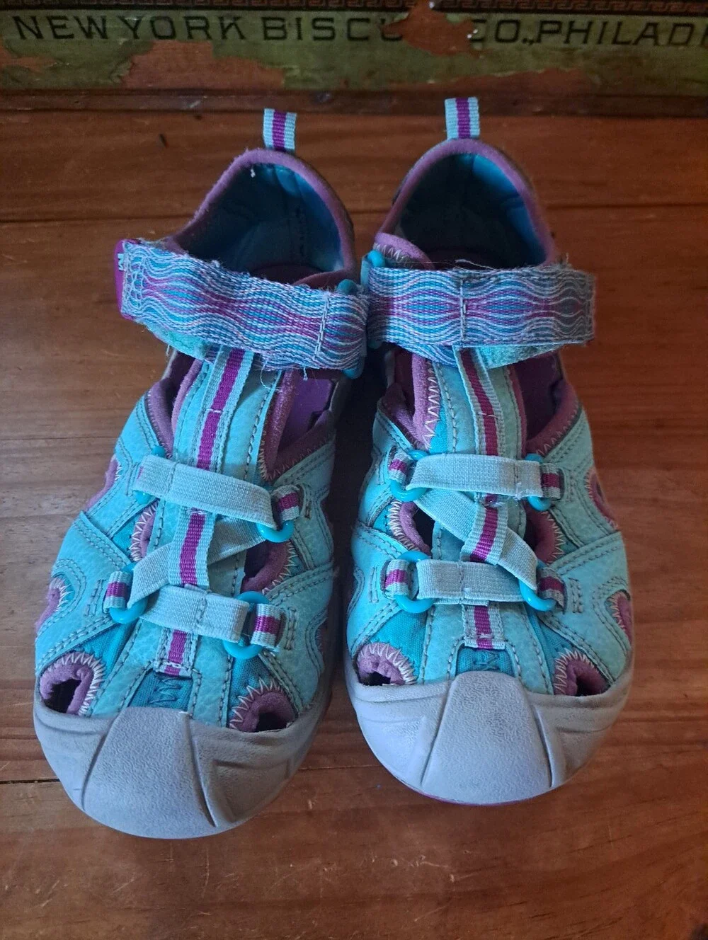 Merrell Hydro Sport Kids Sandals Size 13 Turquoise Purple Leather Water Shoes